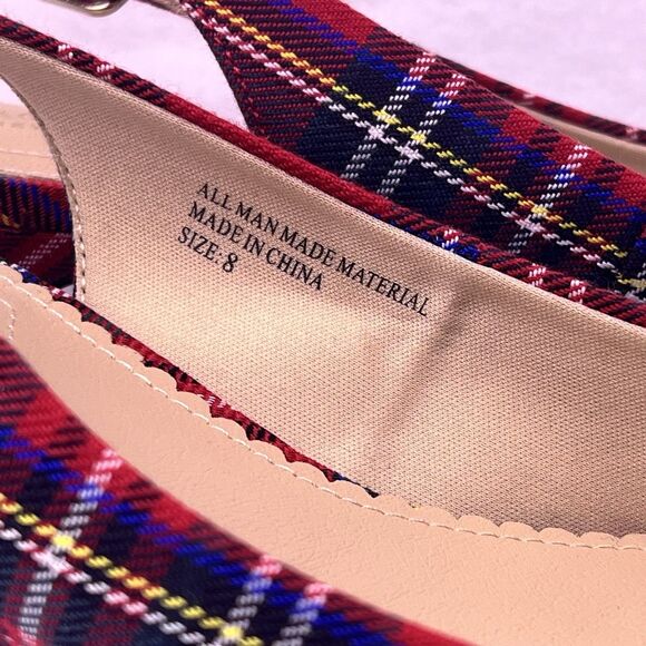 Isaac Mizrahi New York Tartan Red Plaid Slingback Kitten Heels Womens 8 Holiday - Picture 9 of 14